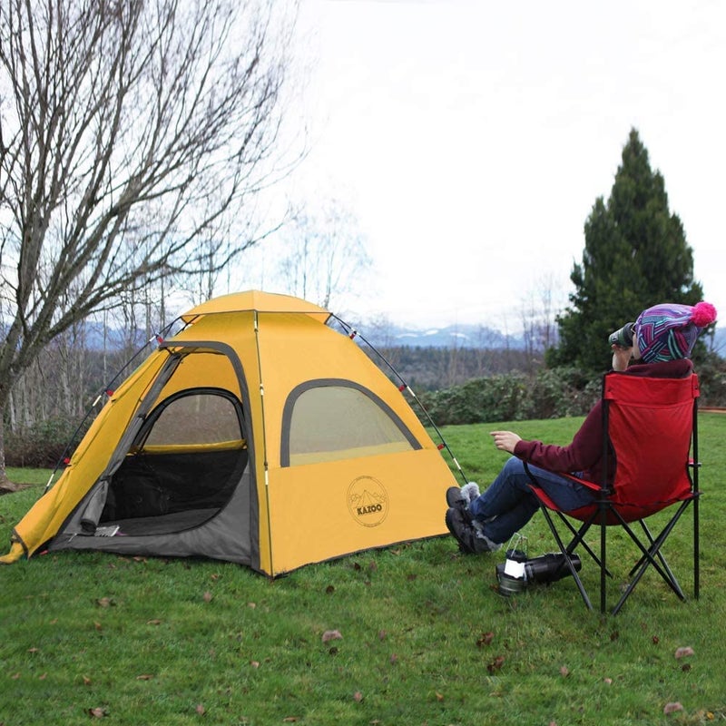 KAZOO Outdoor Family Tent Durable Lightweight, Waterproof Camping Tents Easy Setup, Beach Screen Tent Sun Shade 3 Person (Yellow) - Image 4